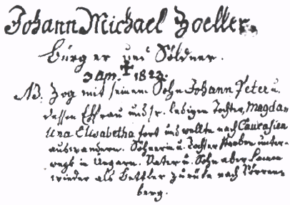 Auszug aus dem Verrenberger Familienregister zu Johann Michael Zoeller 1754-1823