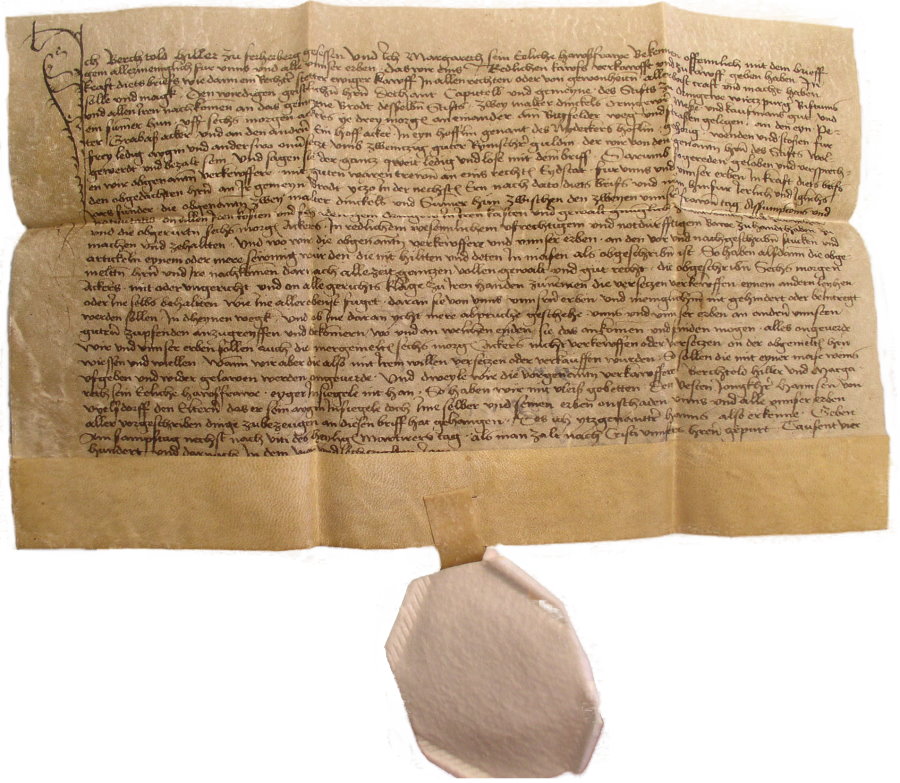 Urkunde aus dem Hohenloher Zentralarchiv Nst: Ga 10 Schubl. 6 Nr.169 von 1464 zu Verrenberg