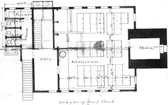 Plan des 1 Stock der Schule in Verrenberg 1876