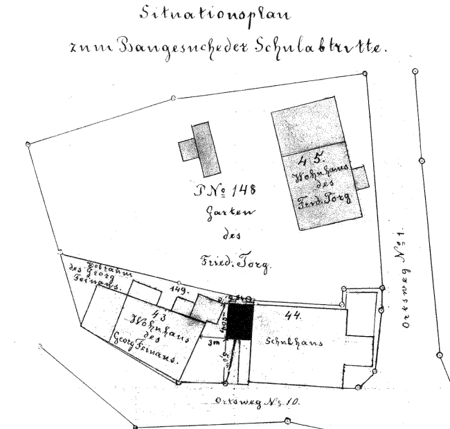 Situationsplan der Schule in Verrenberg 1876