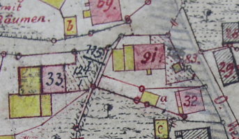 Kartenausschnitt Ergänzungskarte Katasterkarte 1833; Haus Nr. 91