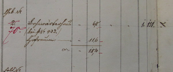 Eintrag im Primärkataster von 1863-64; Haus 70