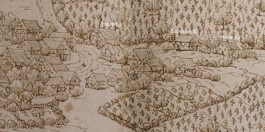Die Häuser 61 und 62 auf einer Zeichnung von 1670
