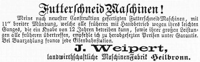 Beginn der Heilbronner Firma von Johann Michael Weipert, 1871