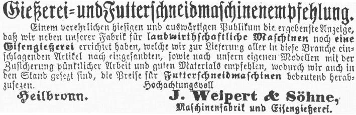 Die Heilbronner Firma von Johann Michael Weipert, 1875