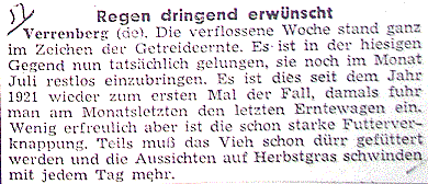 1952 Regen erwünscht, Zeitung in Verrenberg