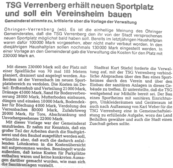 1978 TSG Verrenberg erhält neuen Sportplatz, Zeitung